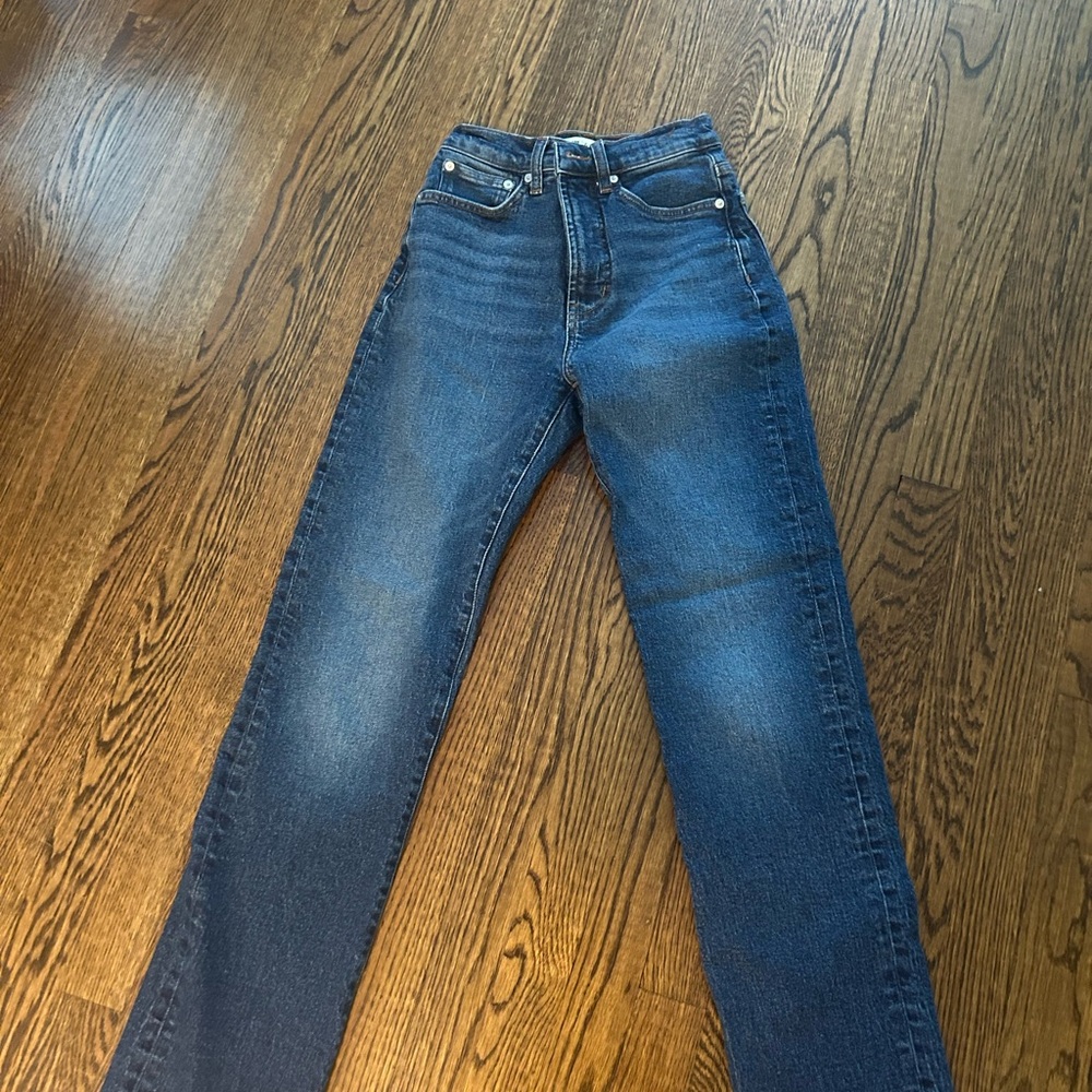 Madewell Blue Straight Leg Jeans with Subtle Fading